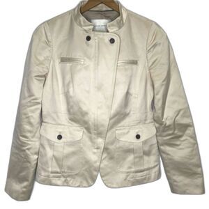 BANANA REPUBLIC Jacket Moto High Collar Asymmetrical Zip Cotton Womens 0 Beige